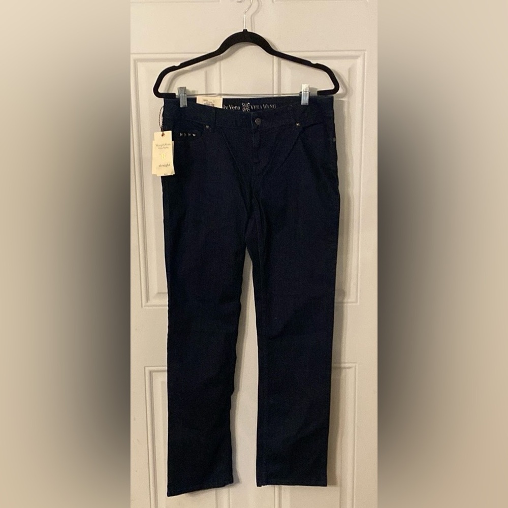 NWT Vera Wang Stud Detail Dark Wash Straight Leg Jeans